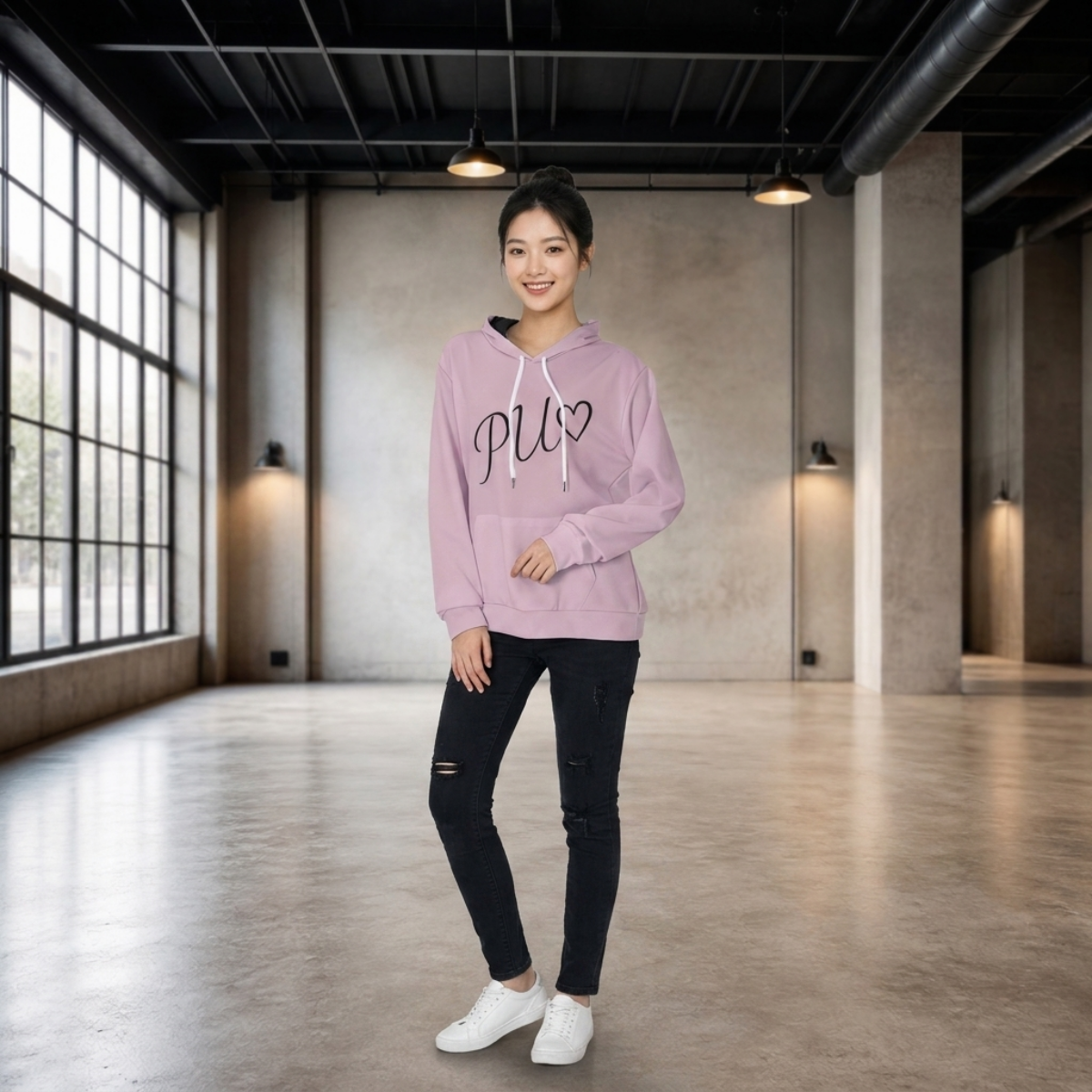 PU Blush Rose Cat Signature Heavy Fleece Hoodie