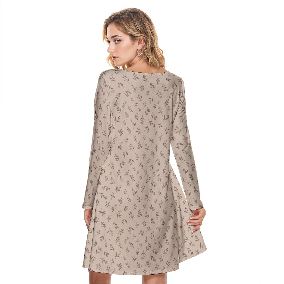 PU Soft Meadow Cotton Long Sleeve Dress - Beige
