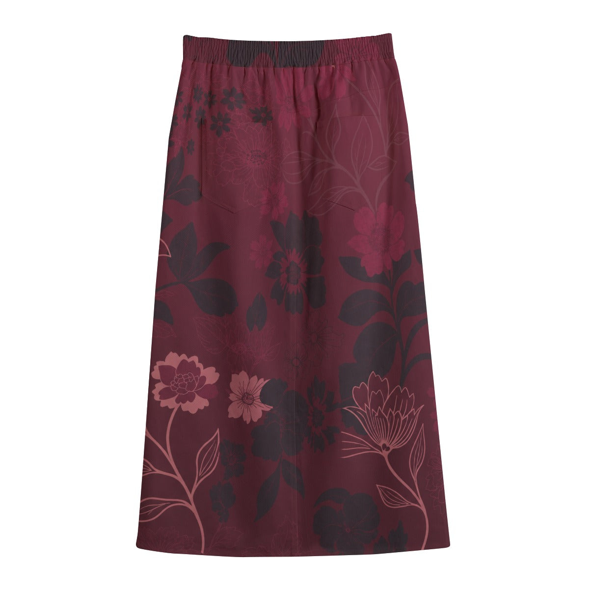 PU Burgundy Bloom Cotton Midi Skirt