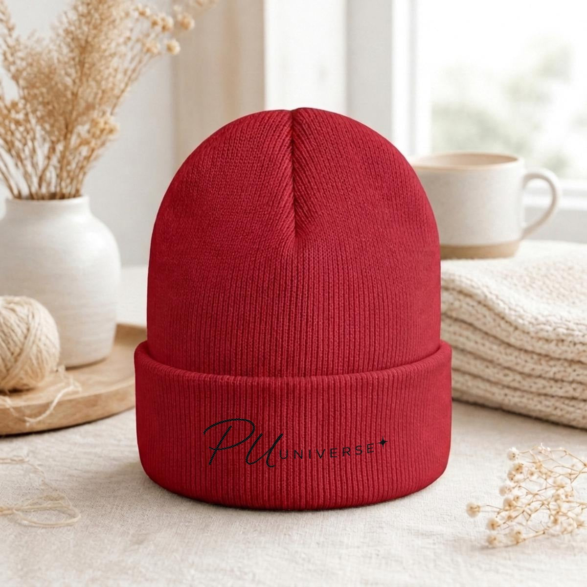 PU Universe Signature Embroidered Knit Beanie
