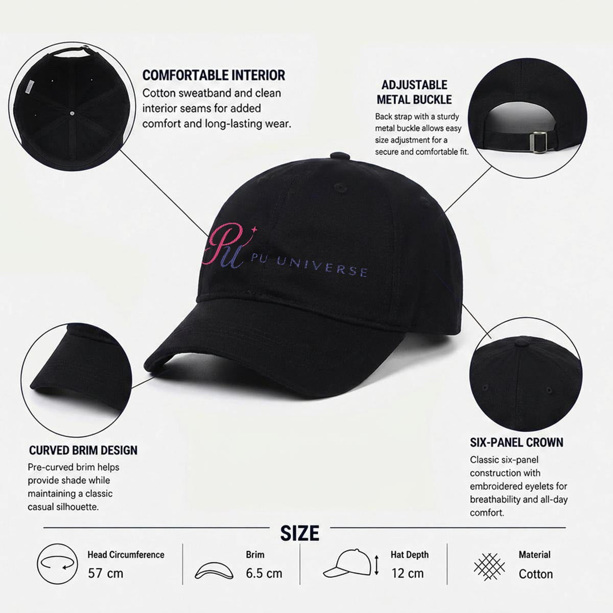 PU Universe Signature Embroidered Soft-Crown Cap – Black / 67
