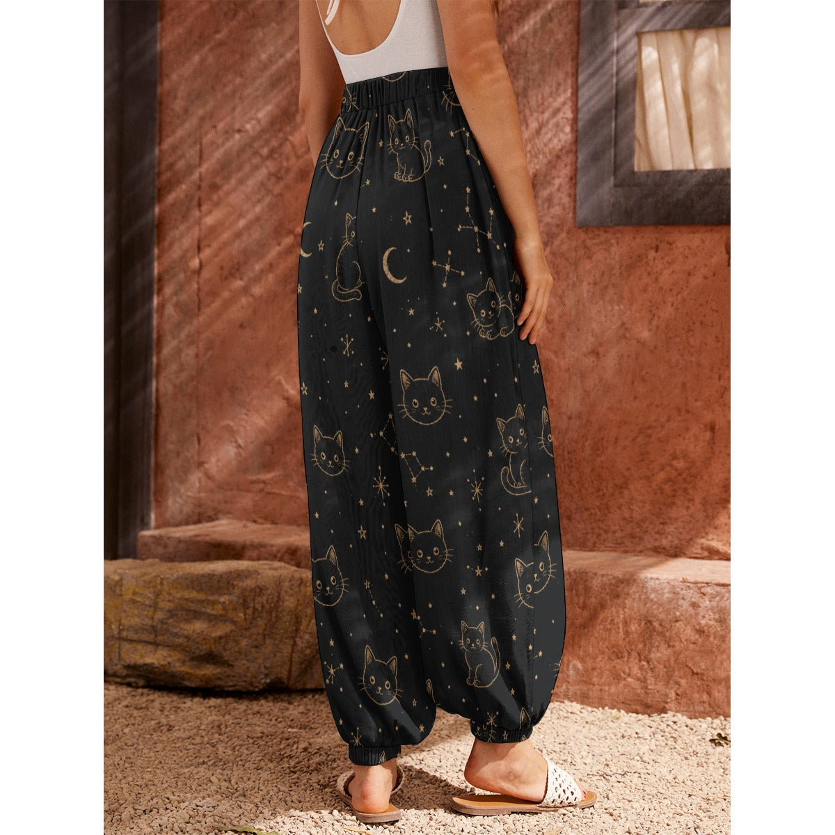 PU Midnight Cat Constellation French Terry Pants