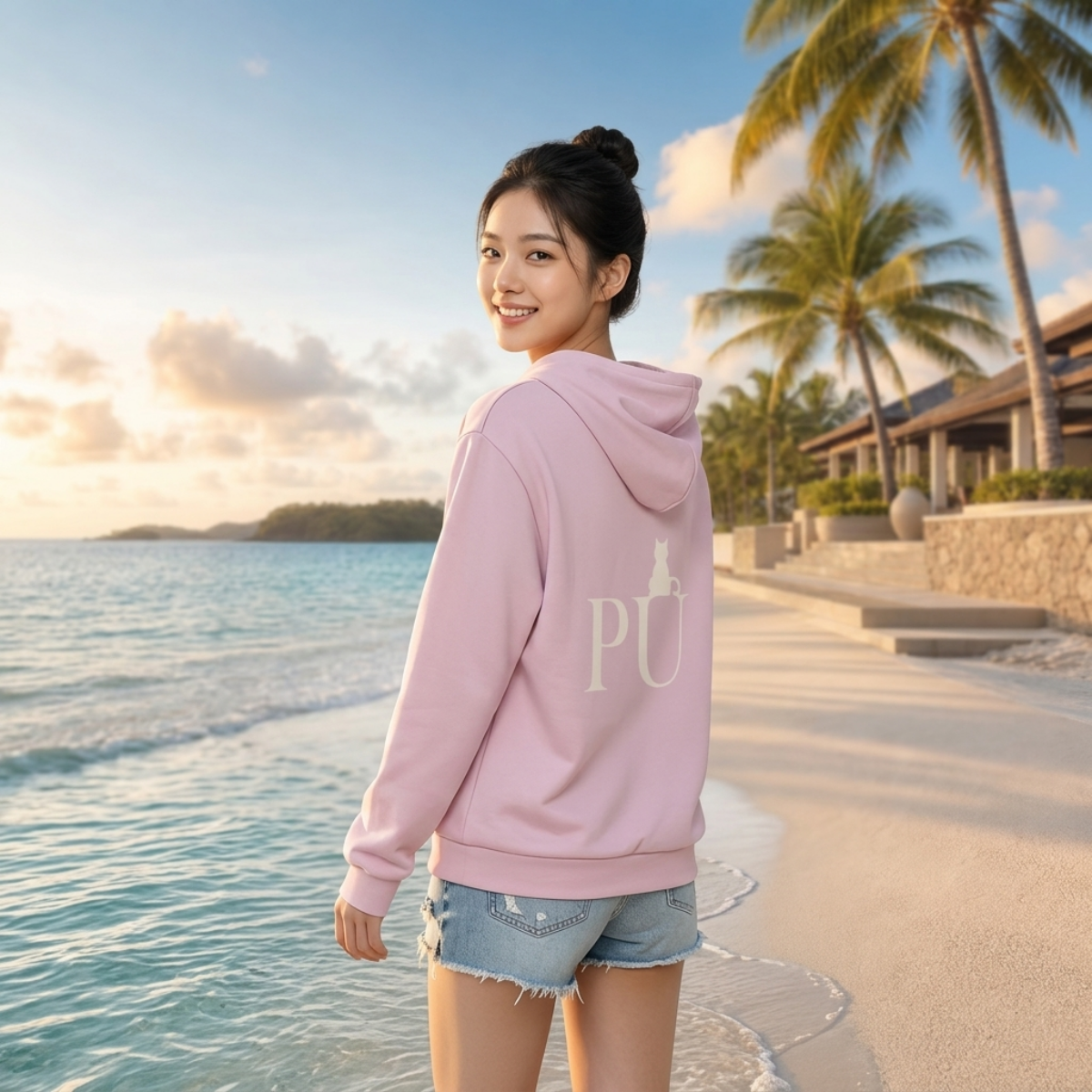PU Blush Rose Cat Signature Heavy Fleece Hoodie
