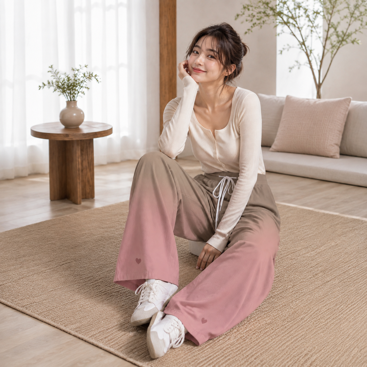 PU Blush Heart Fade ハイストレッチワイドレッグパンツ