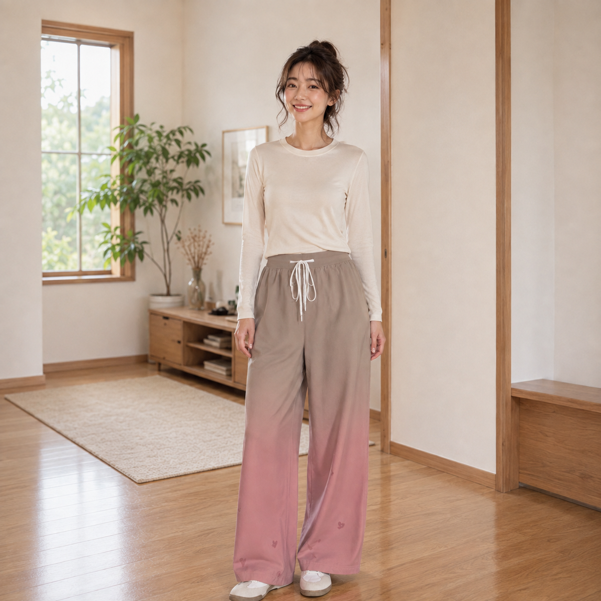 PU Blush Heart Fade High-Stretch Wide-Leg Pants