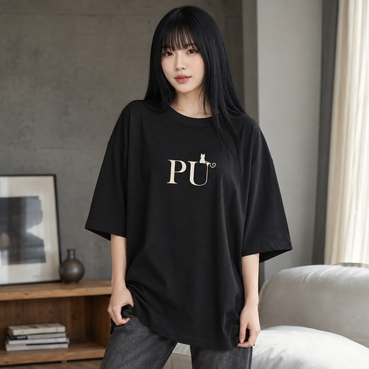 PU Cat Signature オーバーサイズTシャツ — Dark Edition