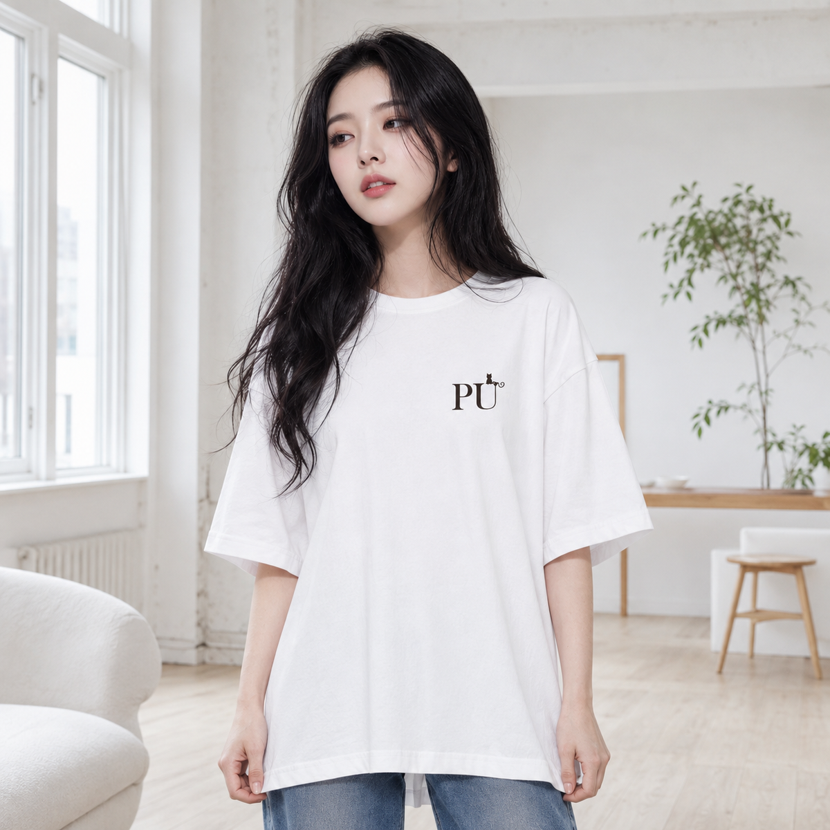 PU Cat Signature オーバーサイズTシャツ — Light Edition
