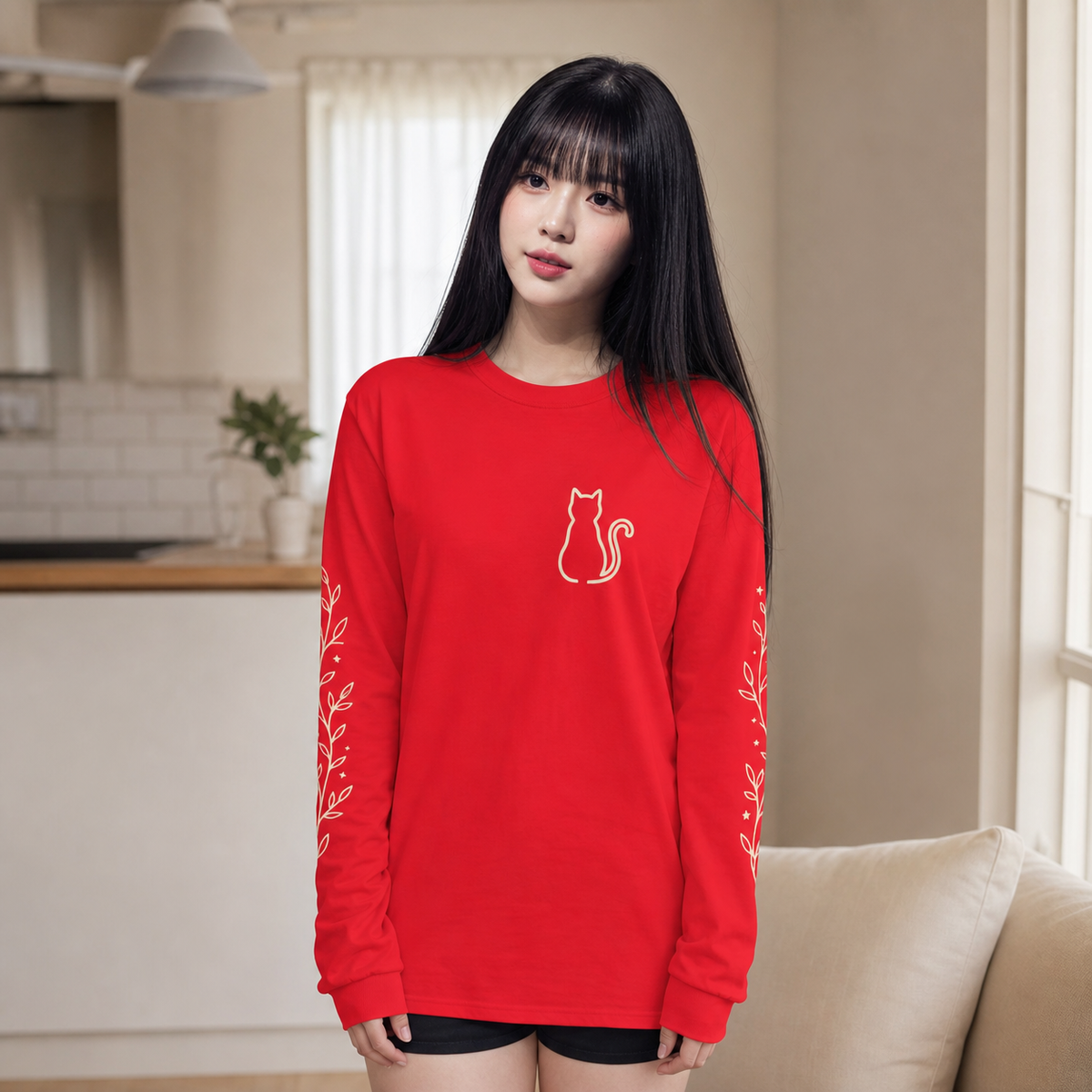 PU Crimson Cat 4面プリント長袖Tシャツ
