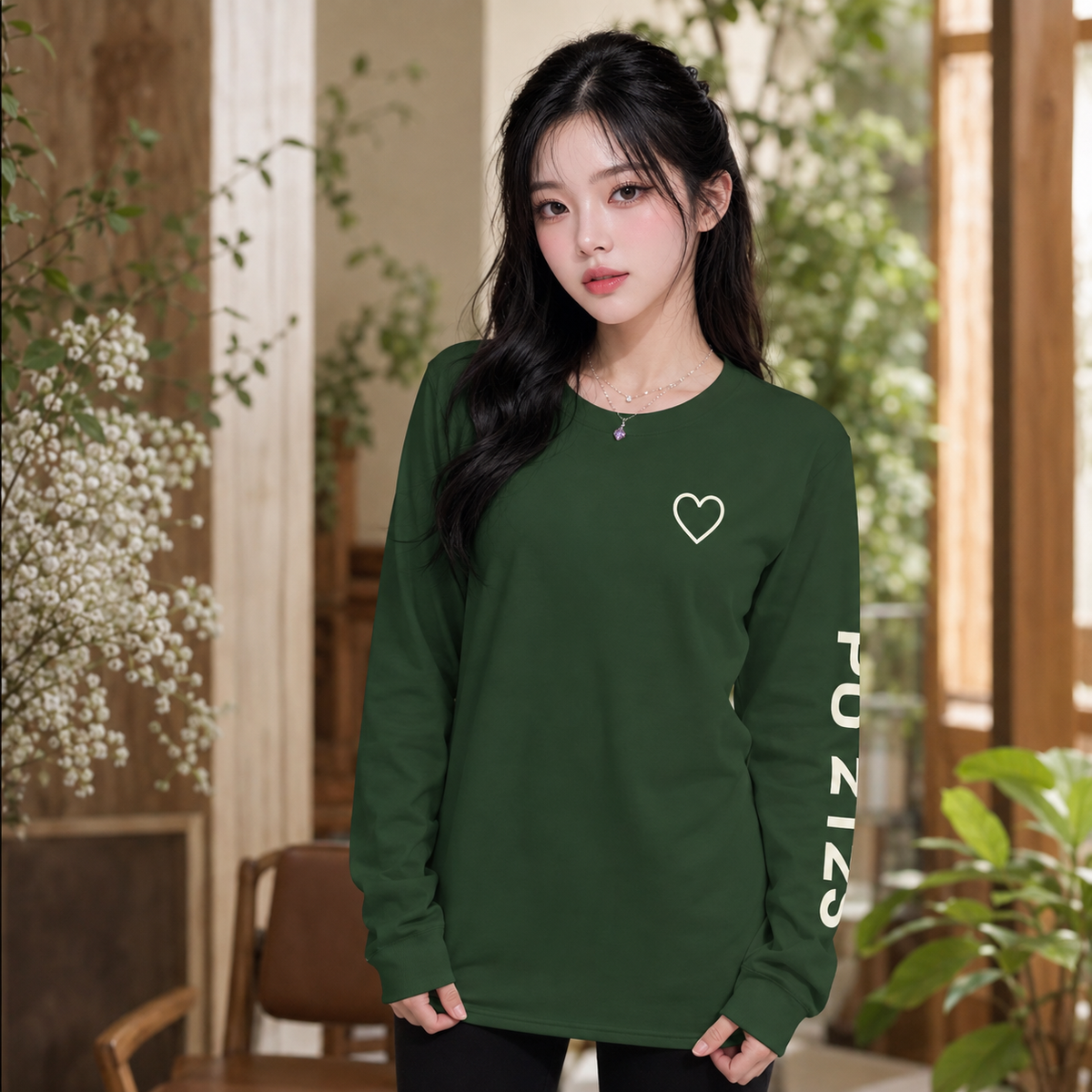 PU Heartline Sleeve Long Sleeve Shirt
