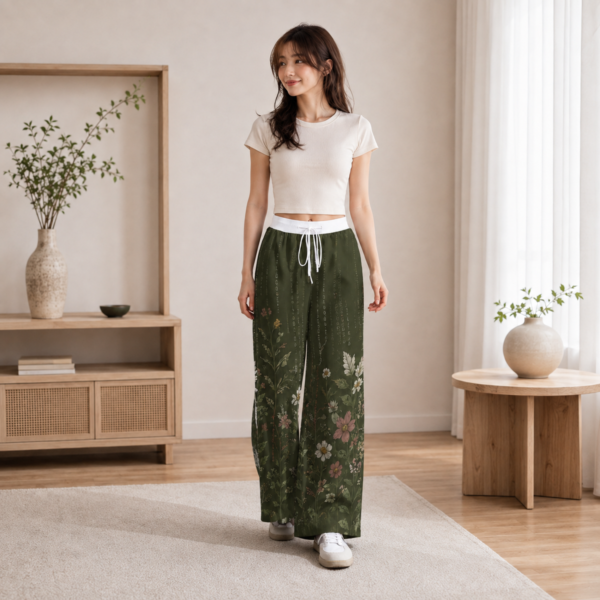 PU Midnight Garden High-Stretch Wide-Leg Pants