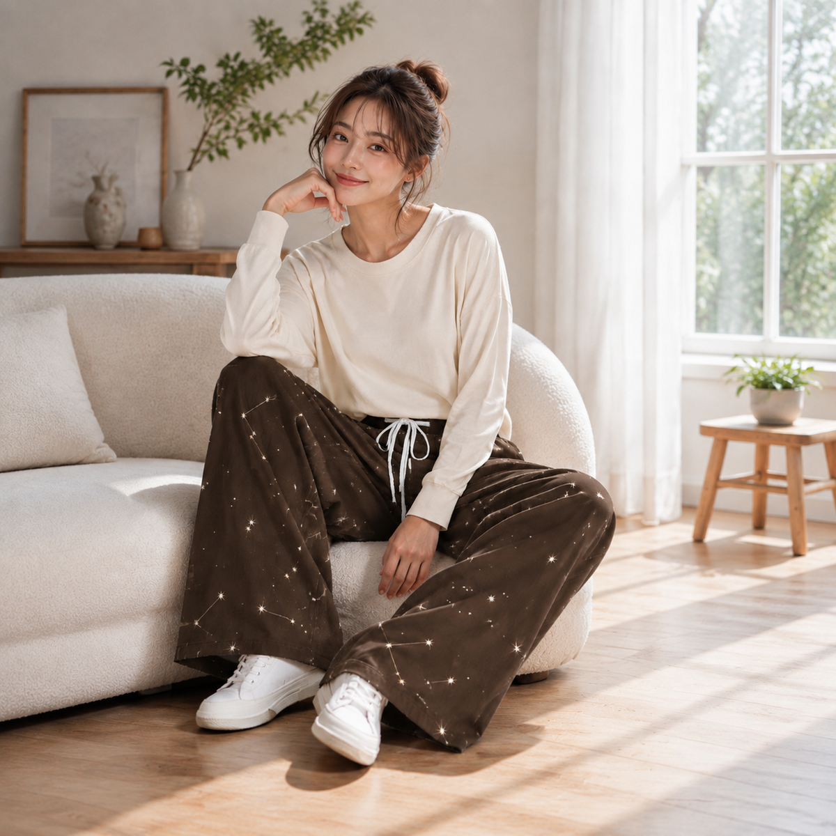 PU Mocha Constellation Wide-Leg Drawstring Pants