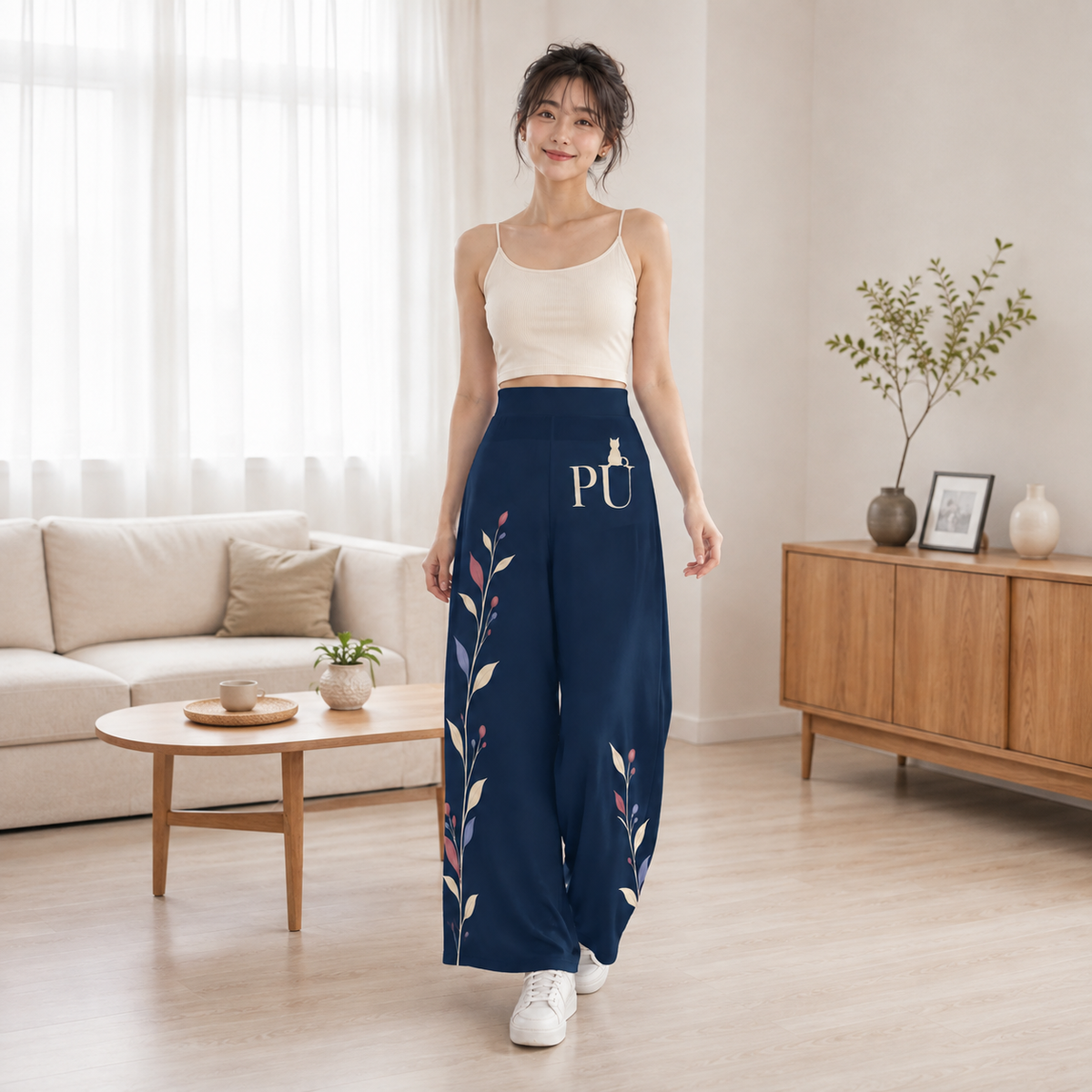 PU Parallel Garden Cat Wide-Leg Pants