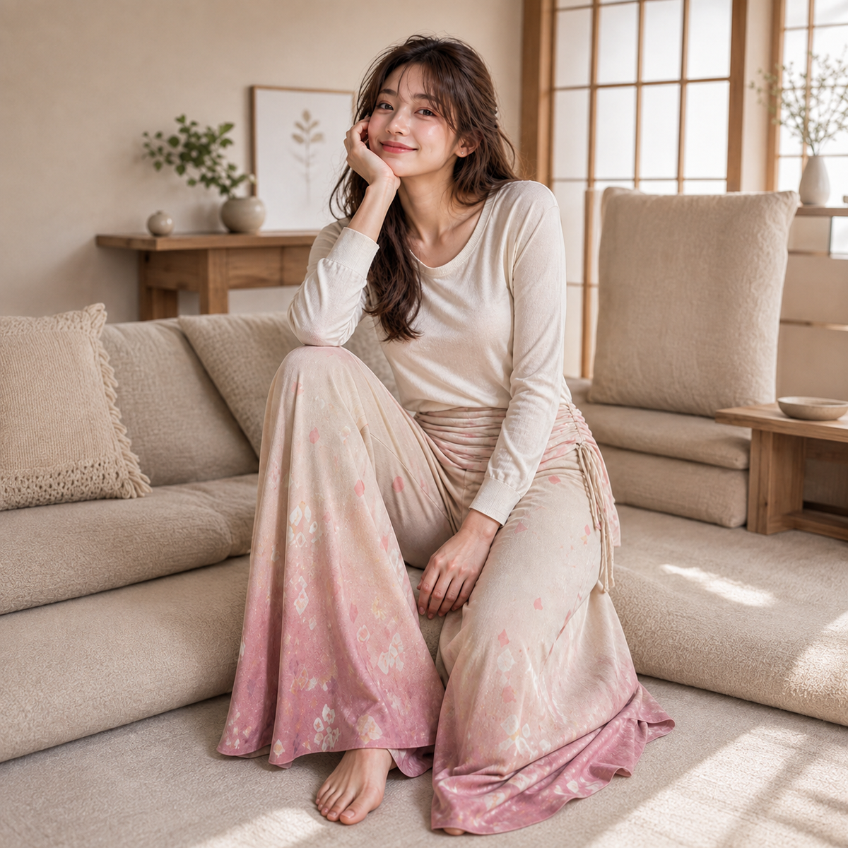 PU Petal Dusk Fold-Over Wide-Leg Pants