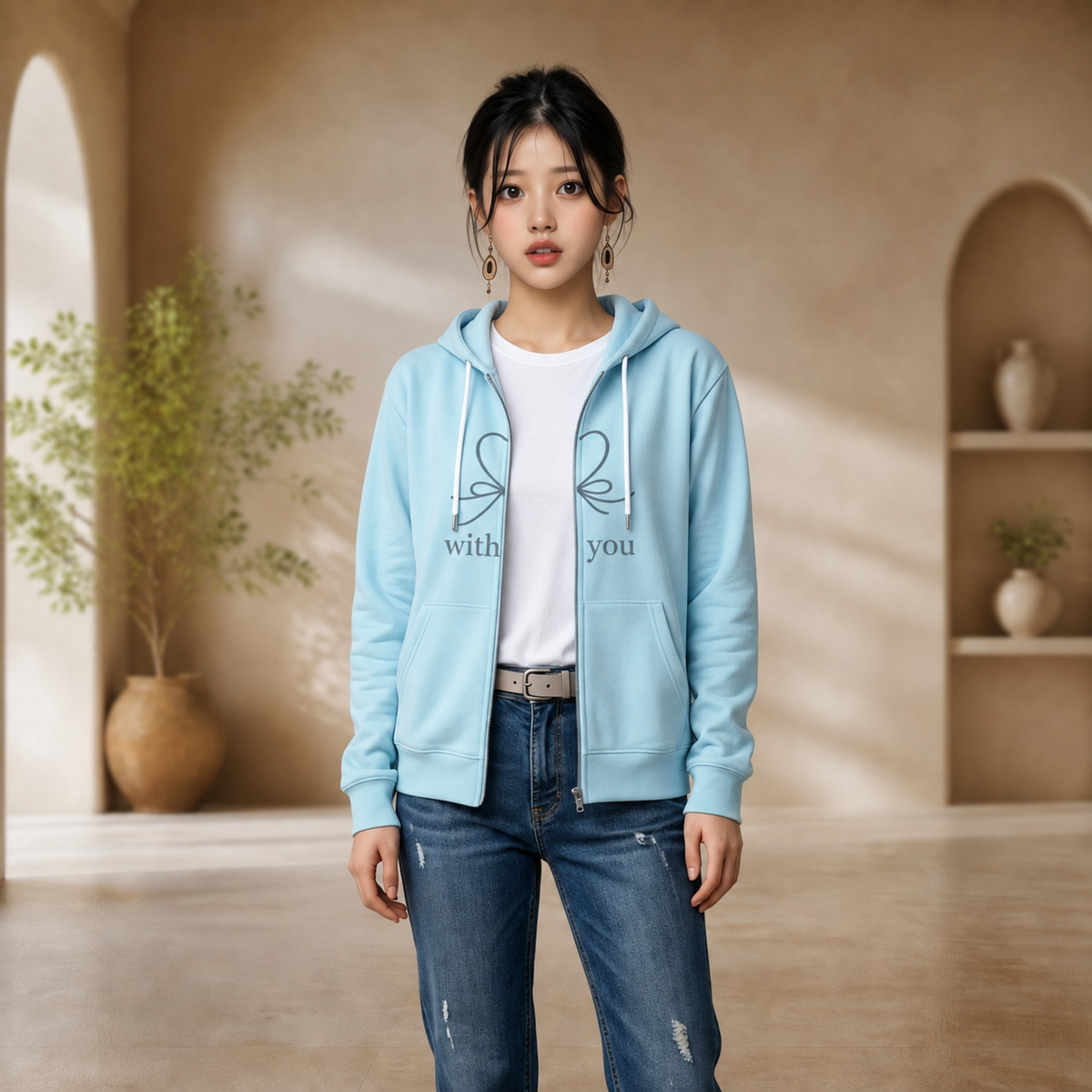 PU With You Celestial Heavy Fleece Zip-Up Hoodie worn by Arin / Dae-hye