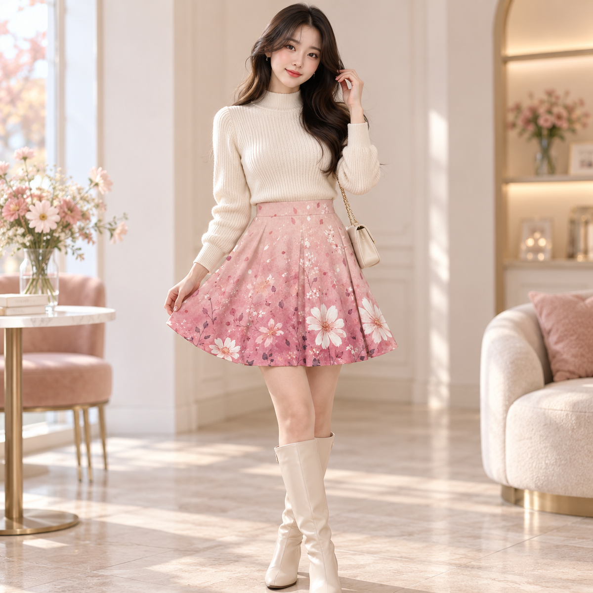 PU Blush Petal A-Line Mini Skirt
