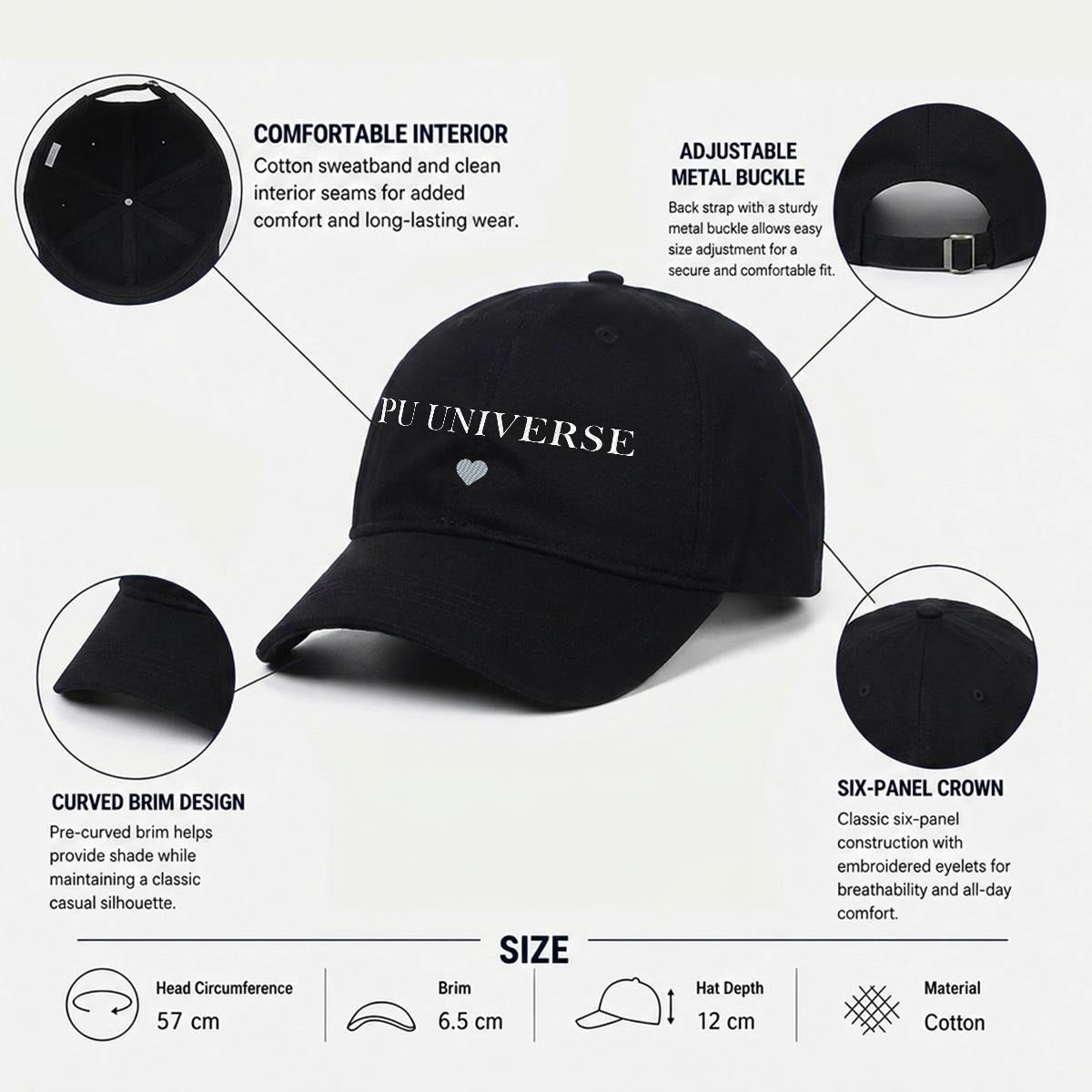 PU Universe Signature Embroidered Soft-Crown Cap – Black / Heart