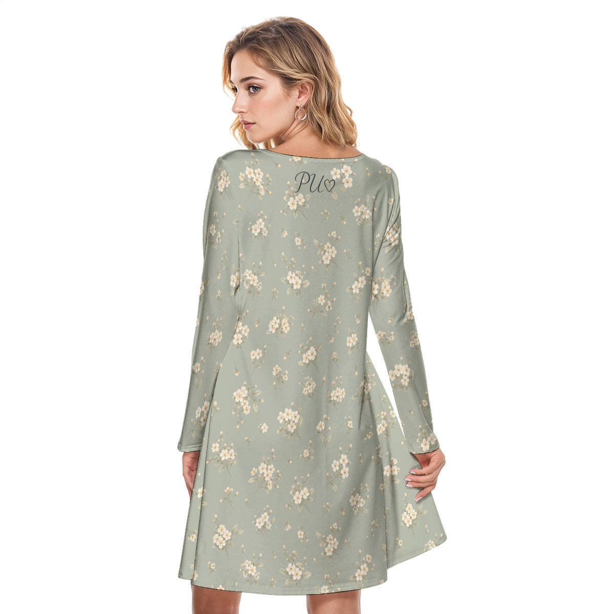 PU Sage Wildflower Cotton Long Sleeve Dress