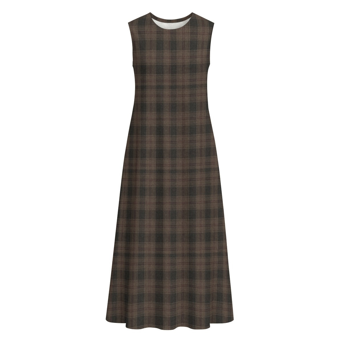 PU Autumn Check Slub Cotton Sleeveless Dress