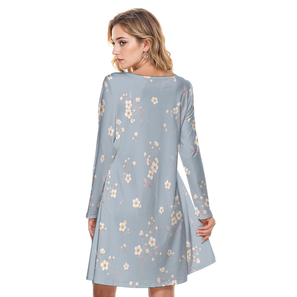 PU Powder Meadow Cotton Long Sleeve Dress