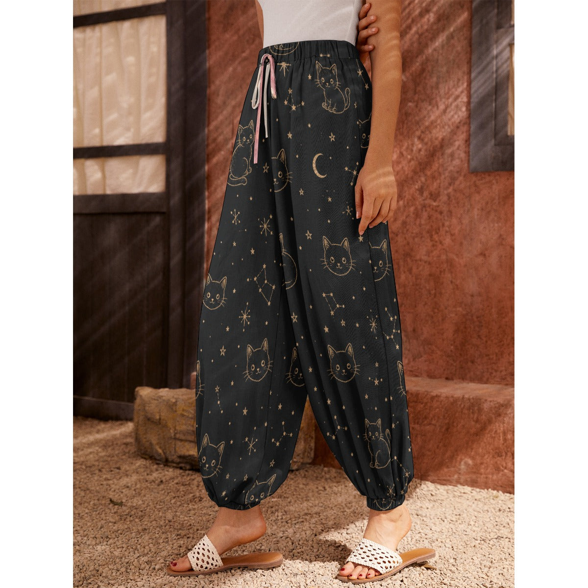 PU Midnight Cat Constellation French Terry Pants