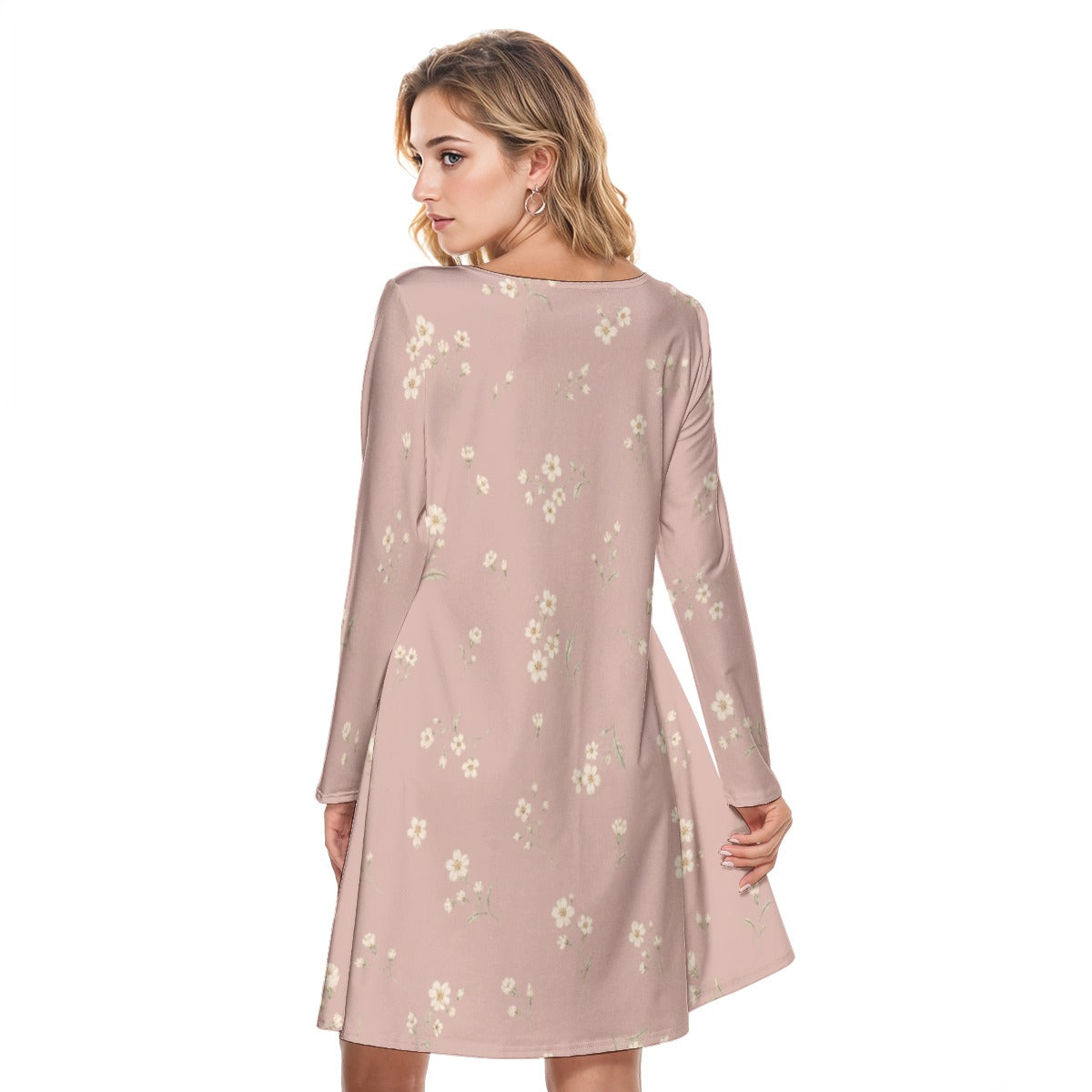 PU Soft Meadow Cotton Long Sleeve Dress - Rose Pink
