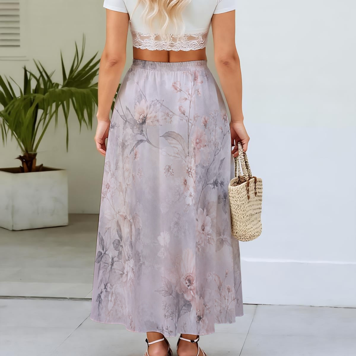 PU Mist Bloom Chiffon Maxi Skirt