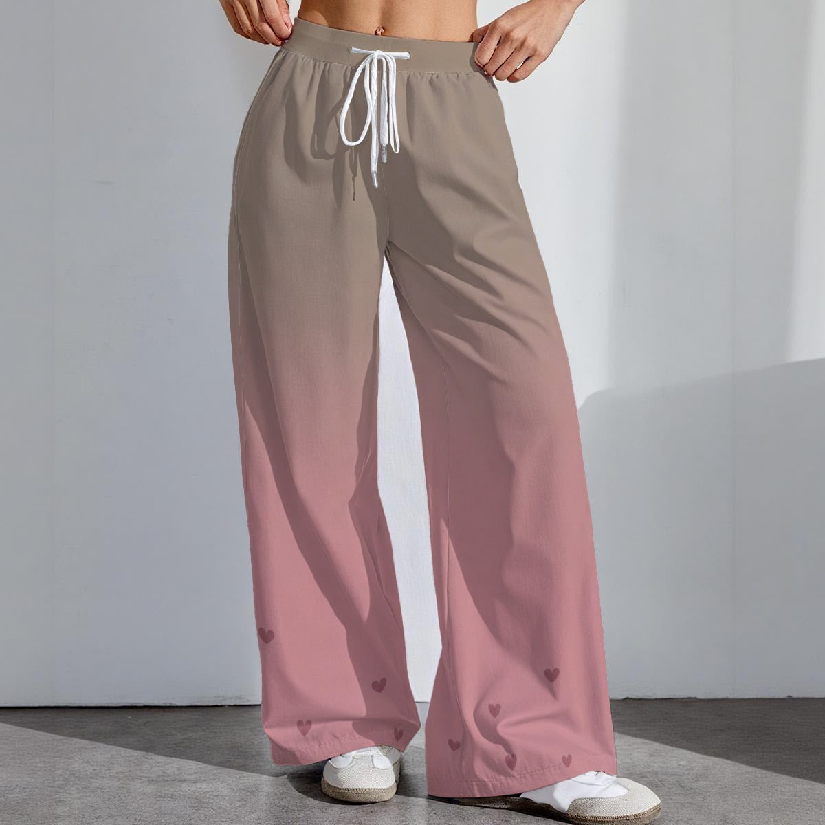 PU Blush Heart Fade High-Stretch Wide-Leg Pants
