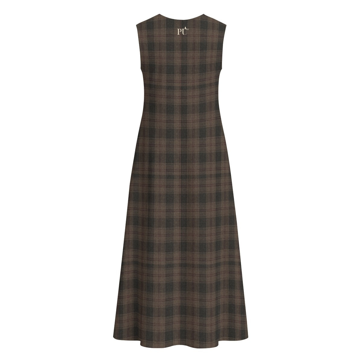 PU Autumn Check Slub Cotton Sleeveless Dress