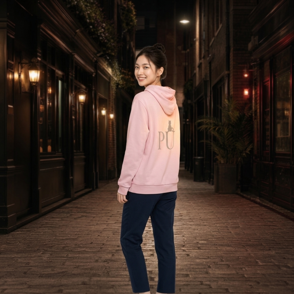 PU Blush Rose Cat Signature Heavy Fleece Hoodie