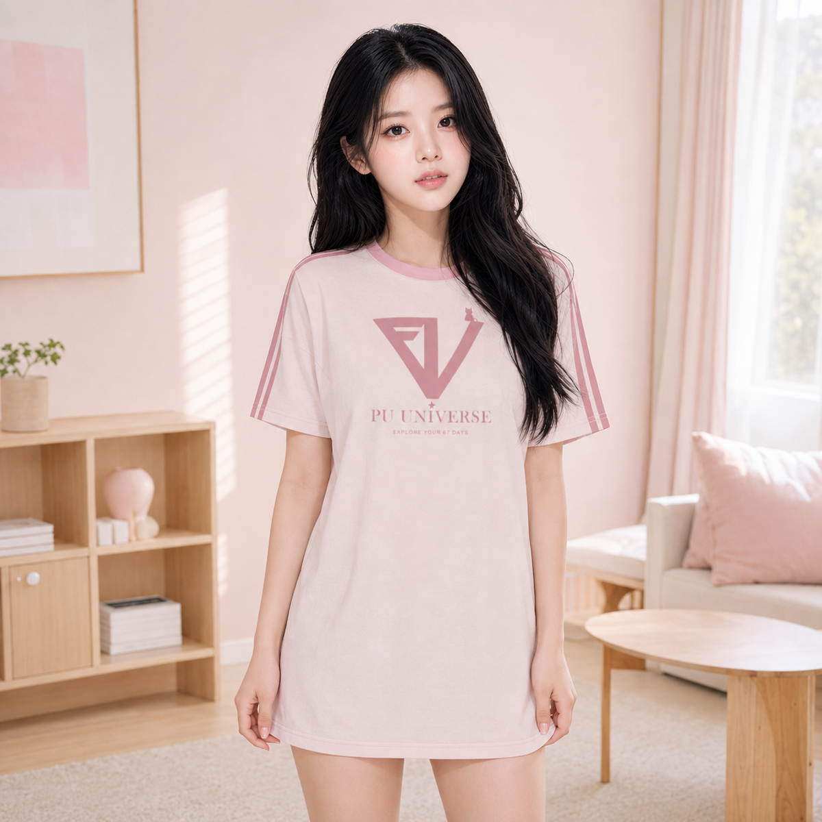 PU Double Stripe Logo Tシャツ – Pink