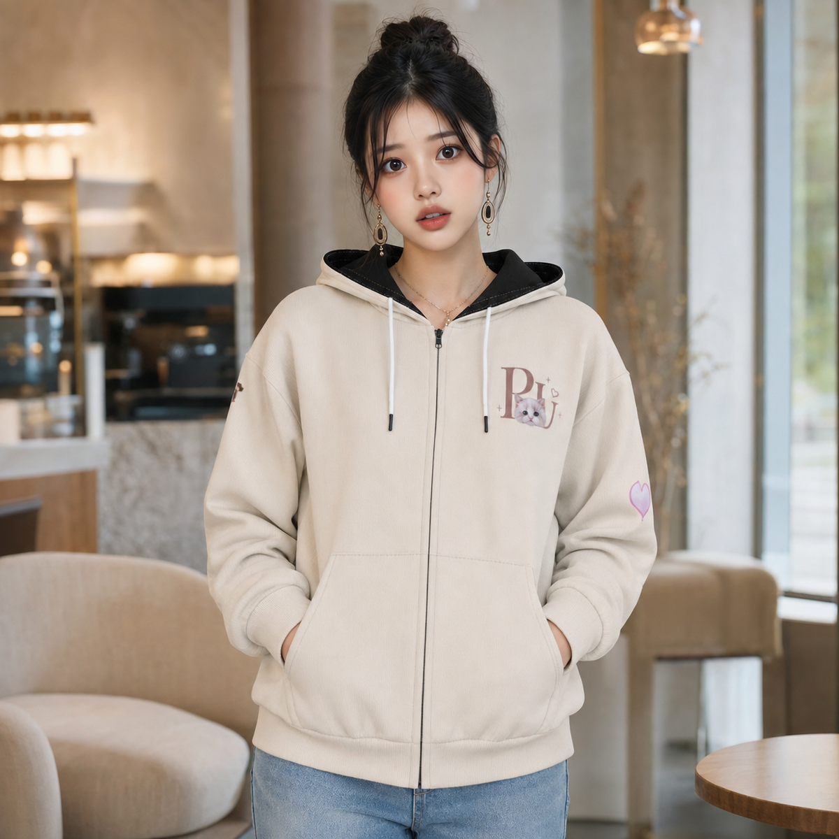 PU All-Over Zip-Up Hoodie worn by Arin / Dae-hye
