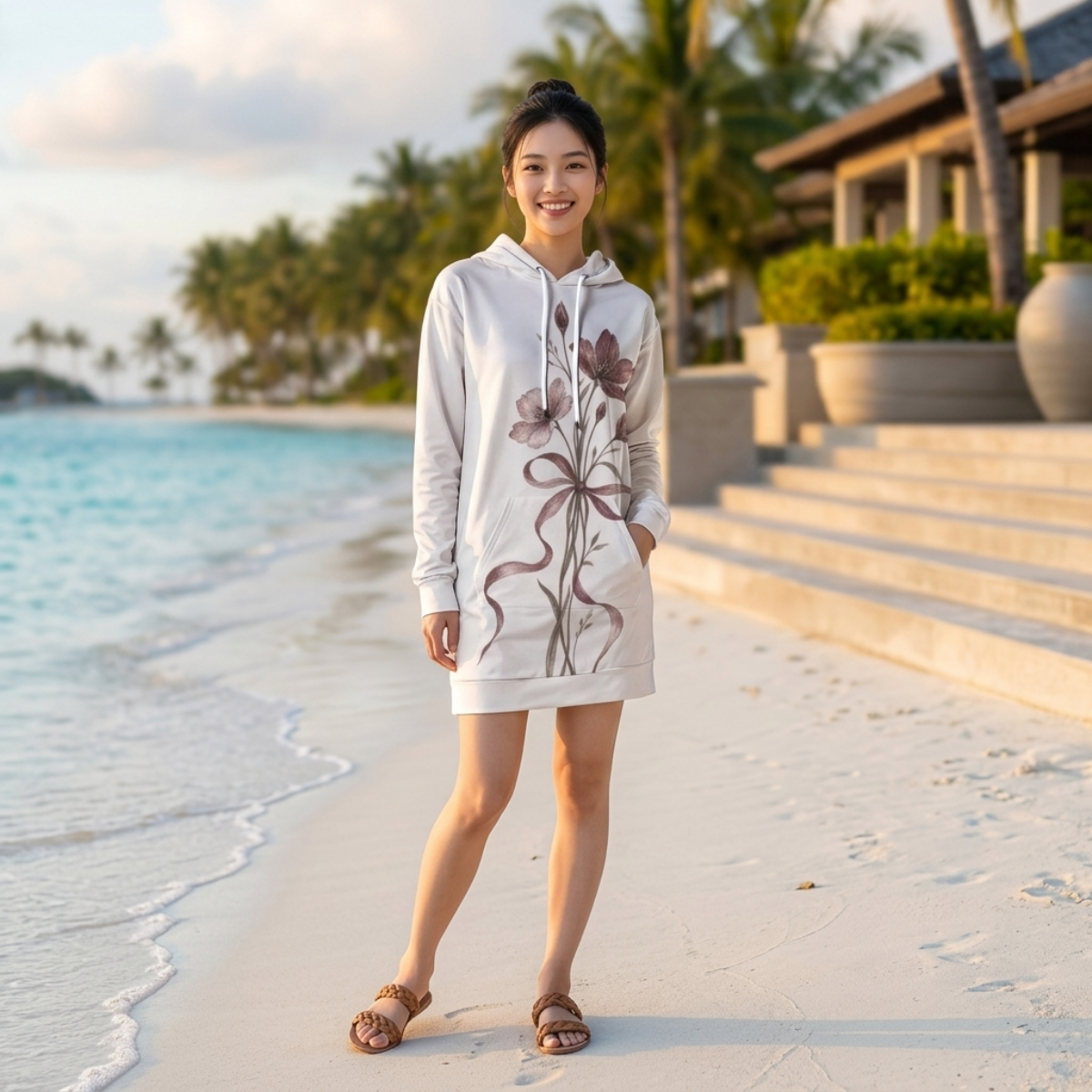PU Botanical Grace Heavy Fleece Hoodie Dress