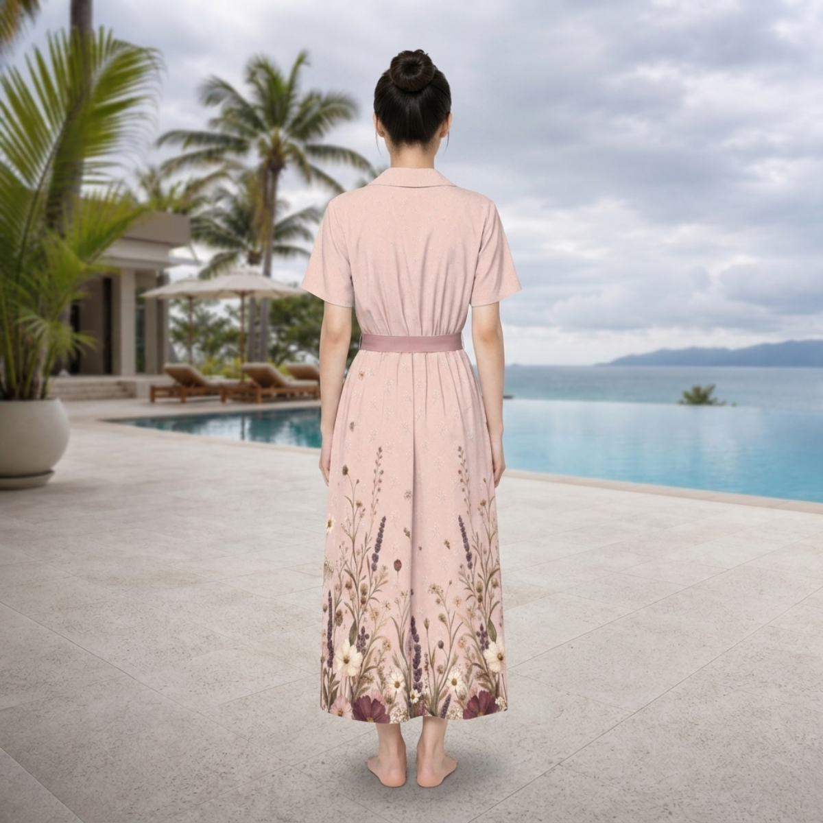 PU Rose Garden Waist-Tie Shirt Dress