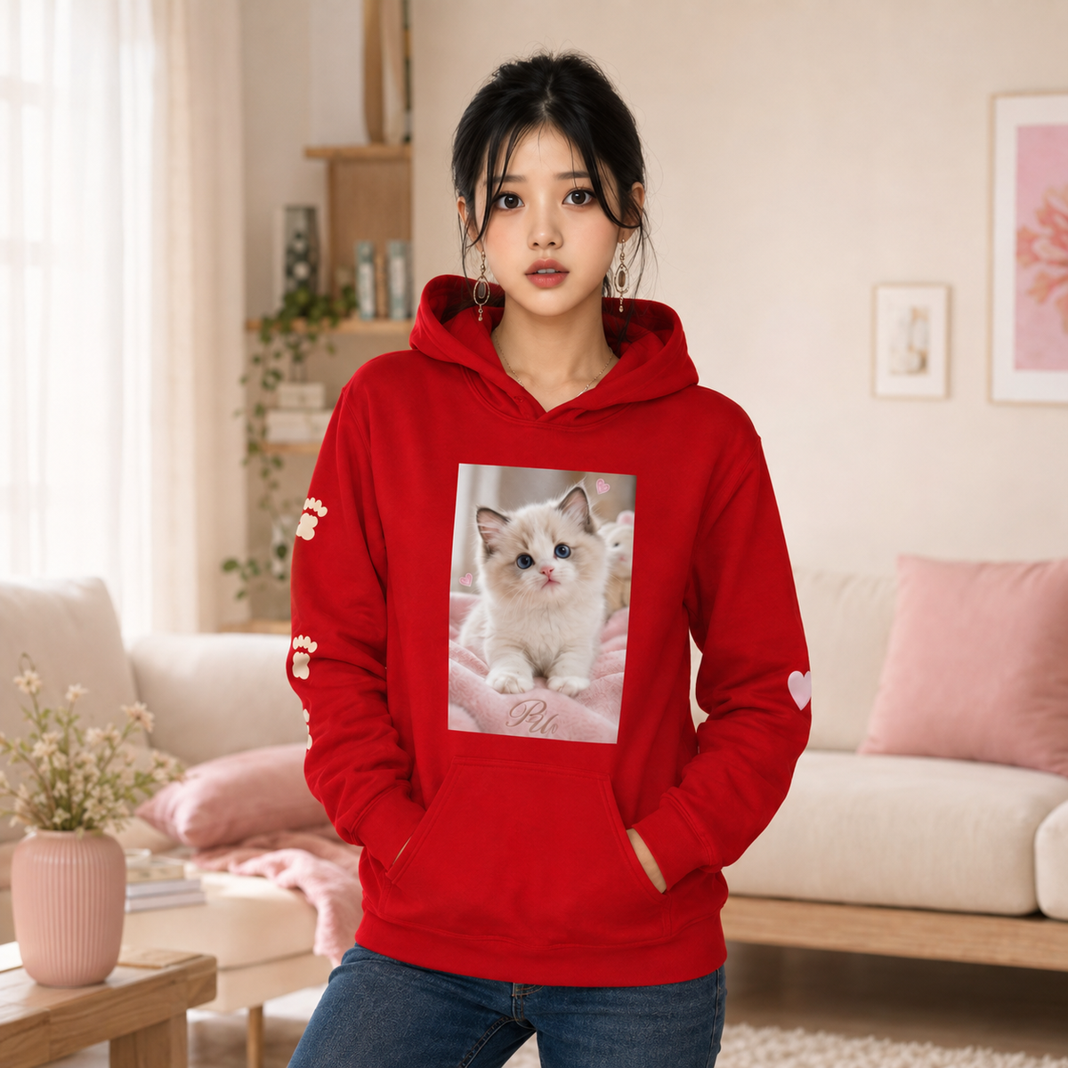 PU Dreamy Kitten Full Print Hoodie worn by Arin / Dae-hye