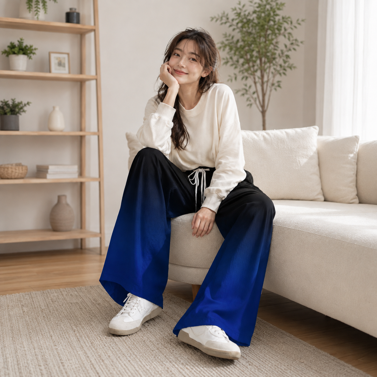 PU Midnight Blue Gradient ハイストレッチワイドレッグパンツ