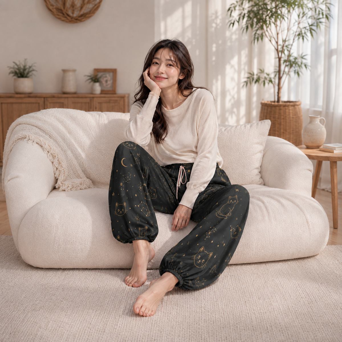 PU Midnight Cat Constellation French Terry Pants