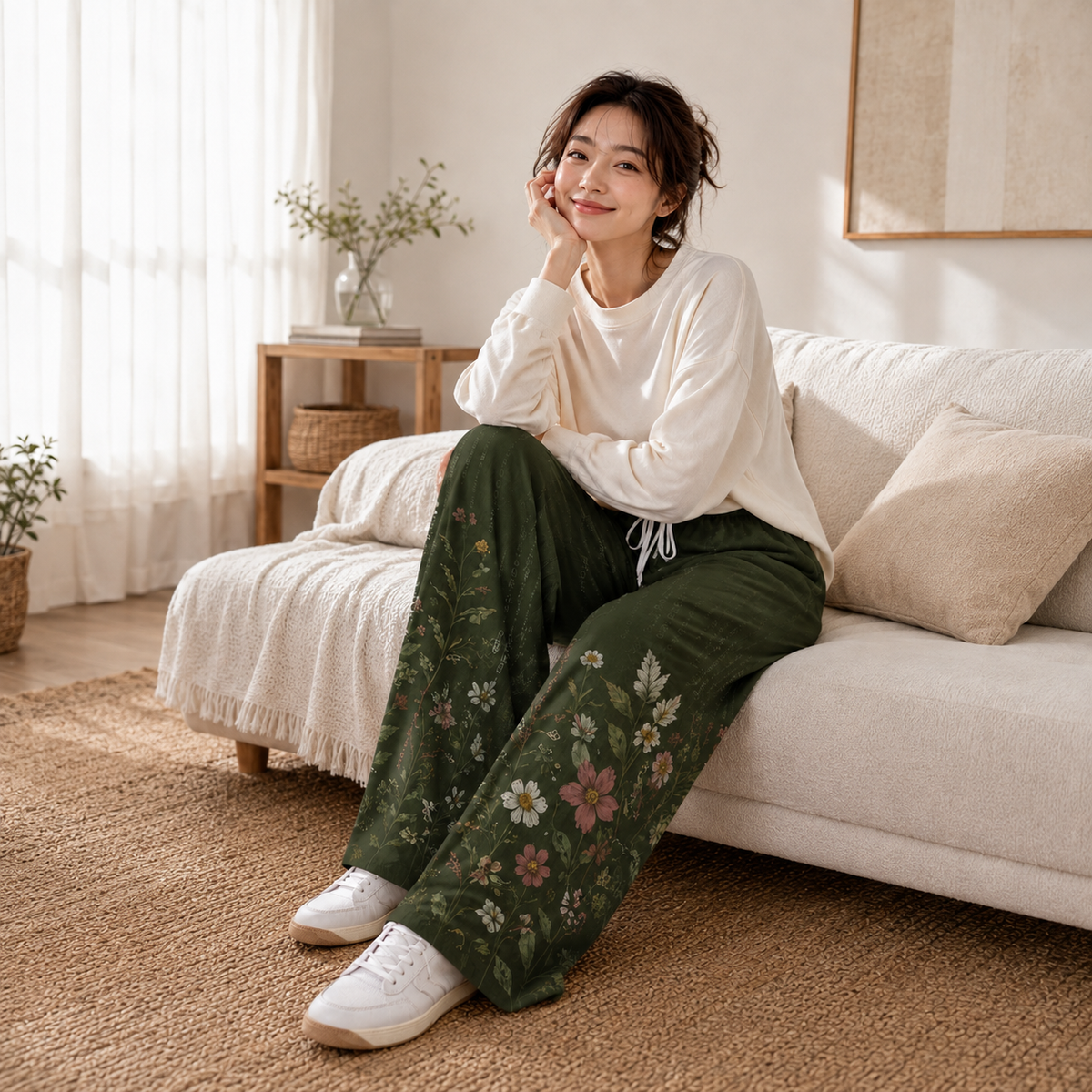 PU Midnight Garden High-Stretch Wide-Leg Pants