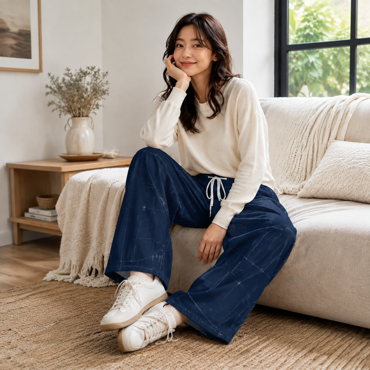 PU Parallel Coordinates High-Stretch Wide-Leg Pants