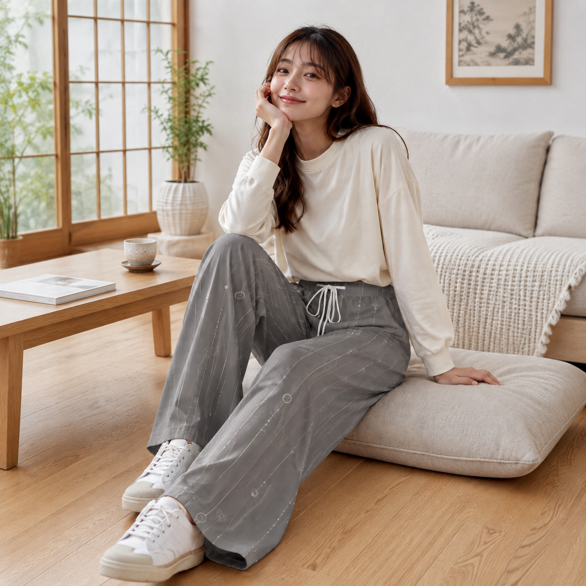 PU Quiet Orbit ハイストレッチワイドレッグパンツ
