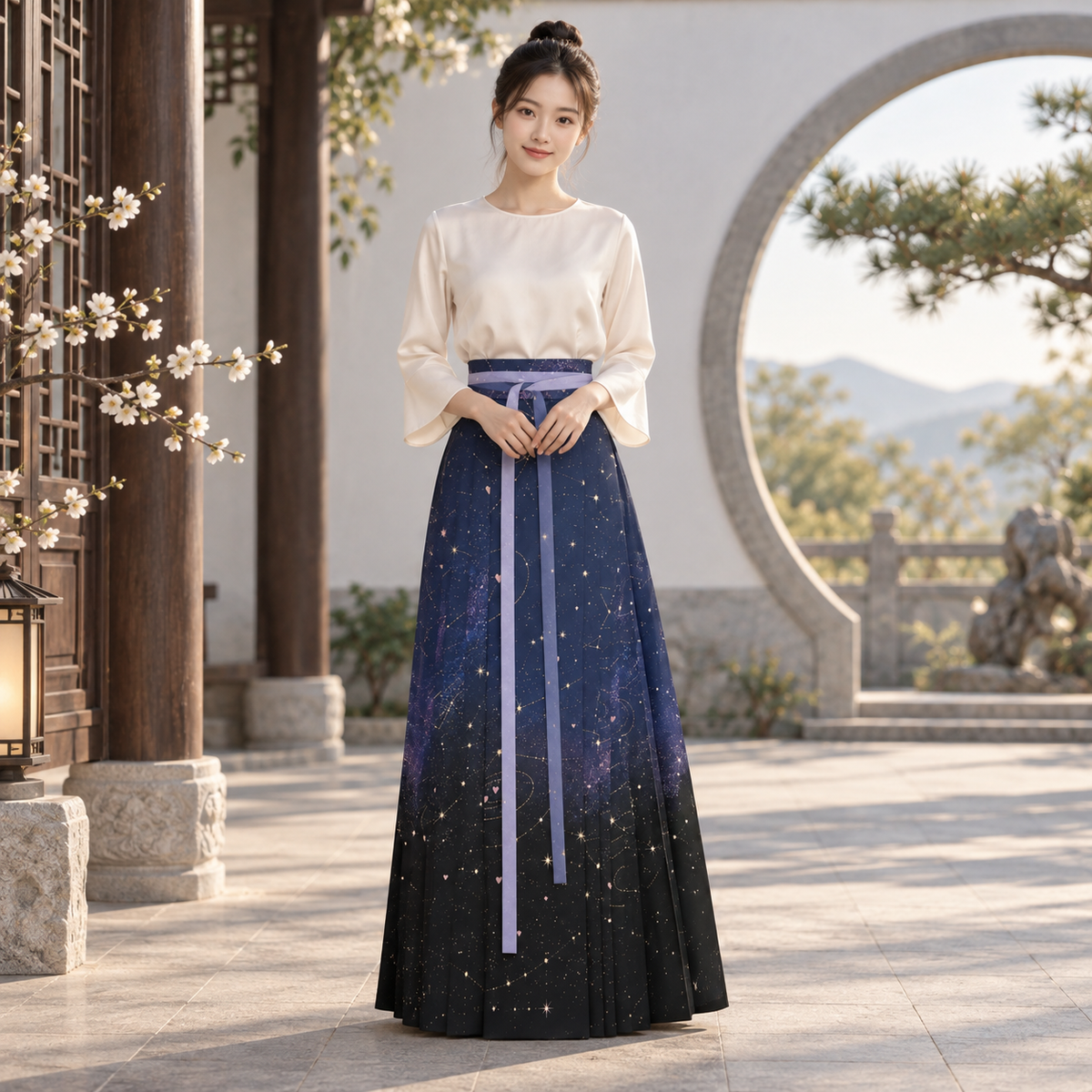 PU Celestial Ribbon Pleated Maxi Skirt